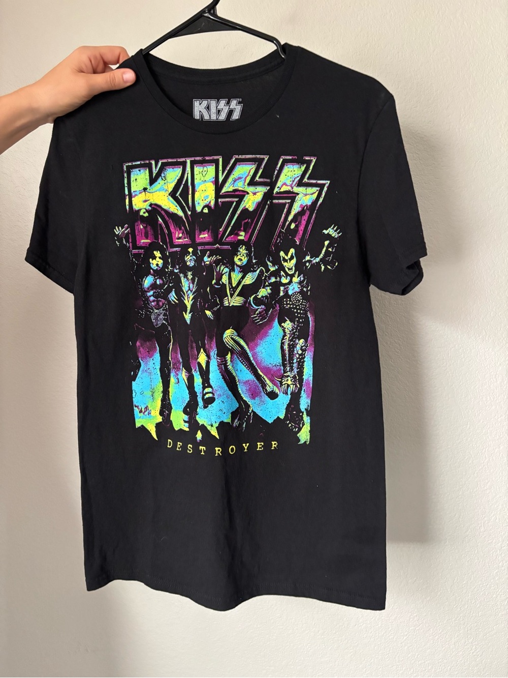 Kiss Black Tee with Neon Band Graphic